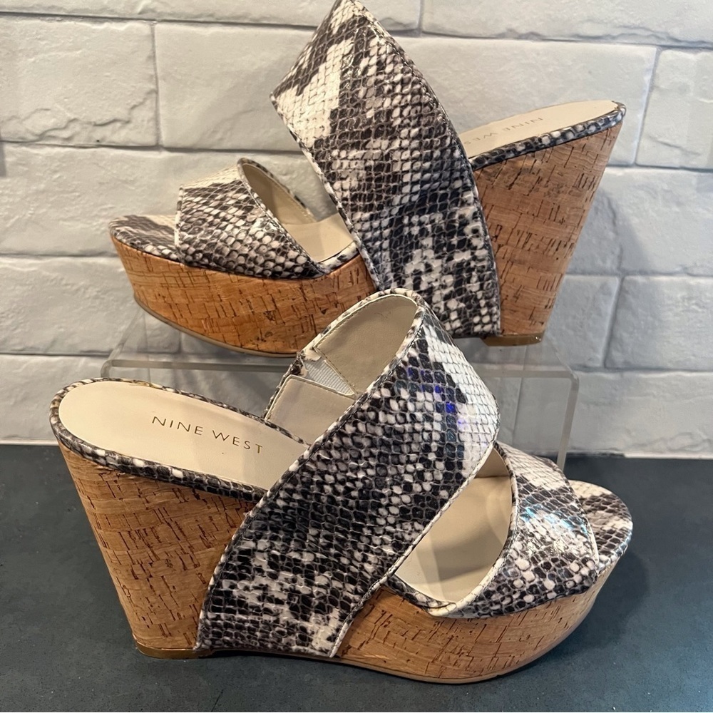 Nine West sz 8.5 Larysa python print strappy platform wedge sandals - Picture 4 of 11